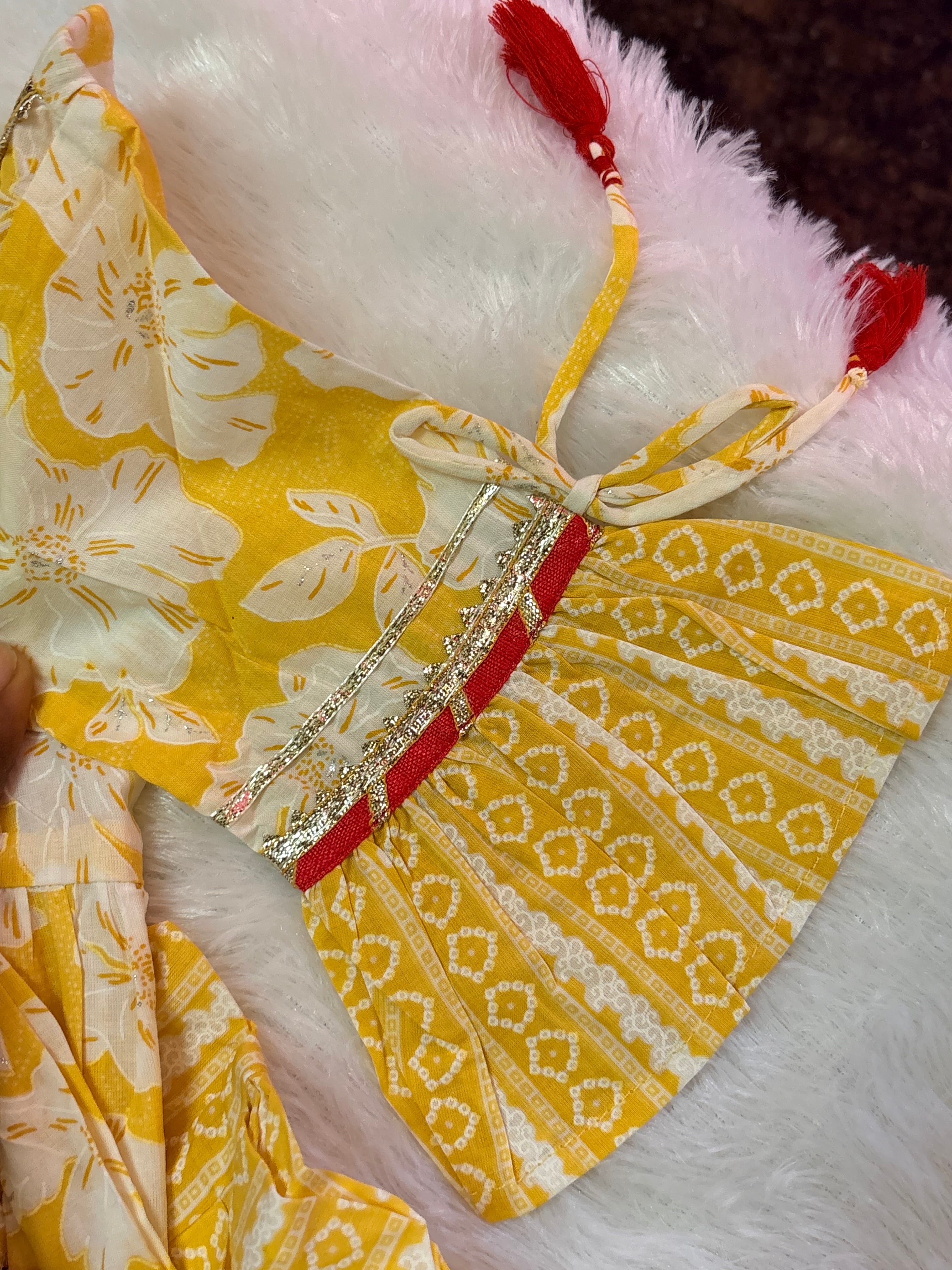 Yellow Floral Kurti Dhoti Set | Soft Cotton Ethnic Wear for Kids