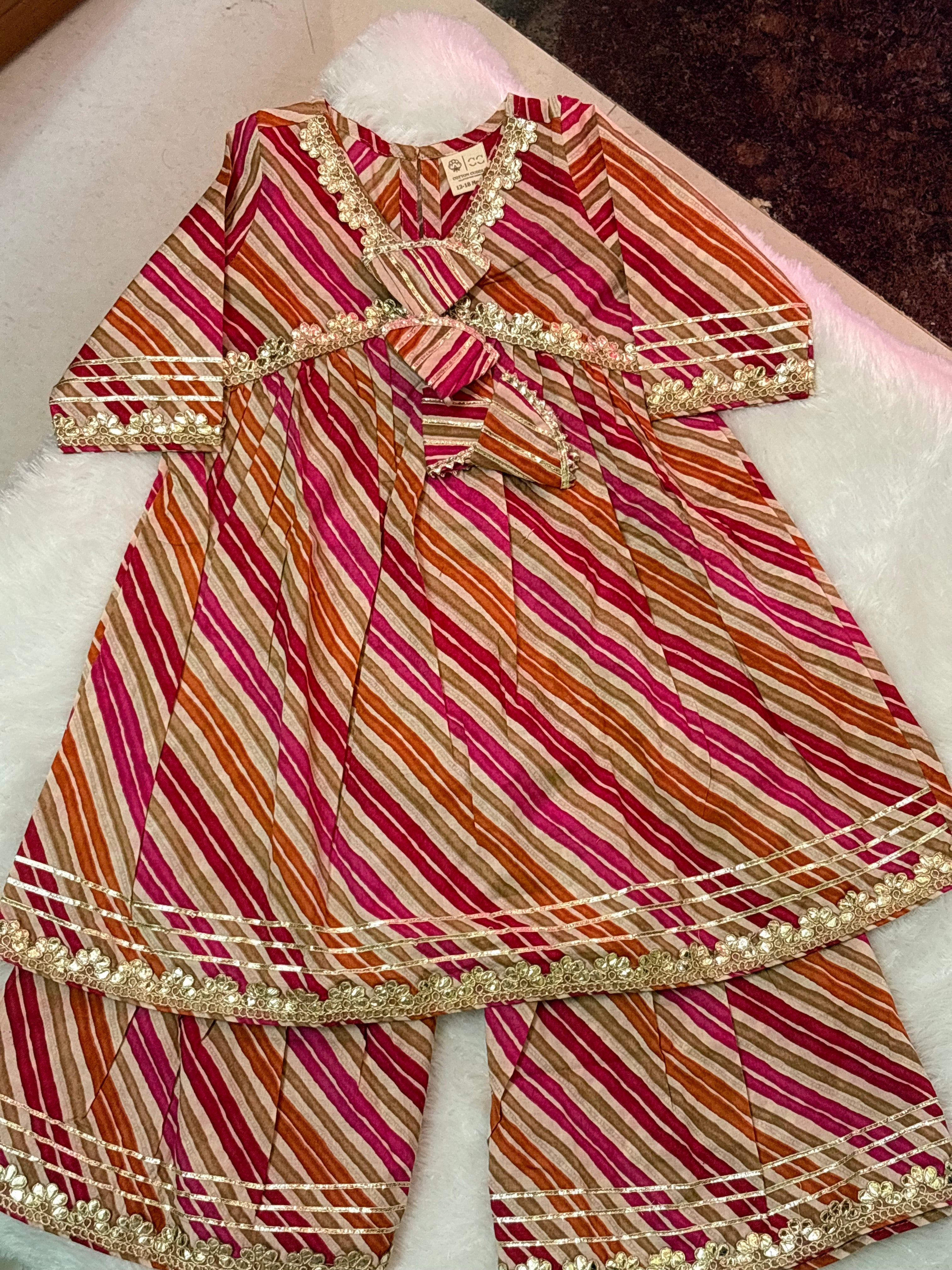 Pink Leheriya Kurti Sharara Set | Soft Cotton Ethnic Wear for Kids