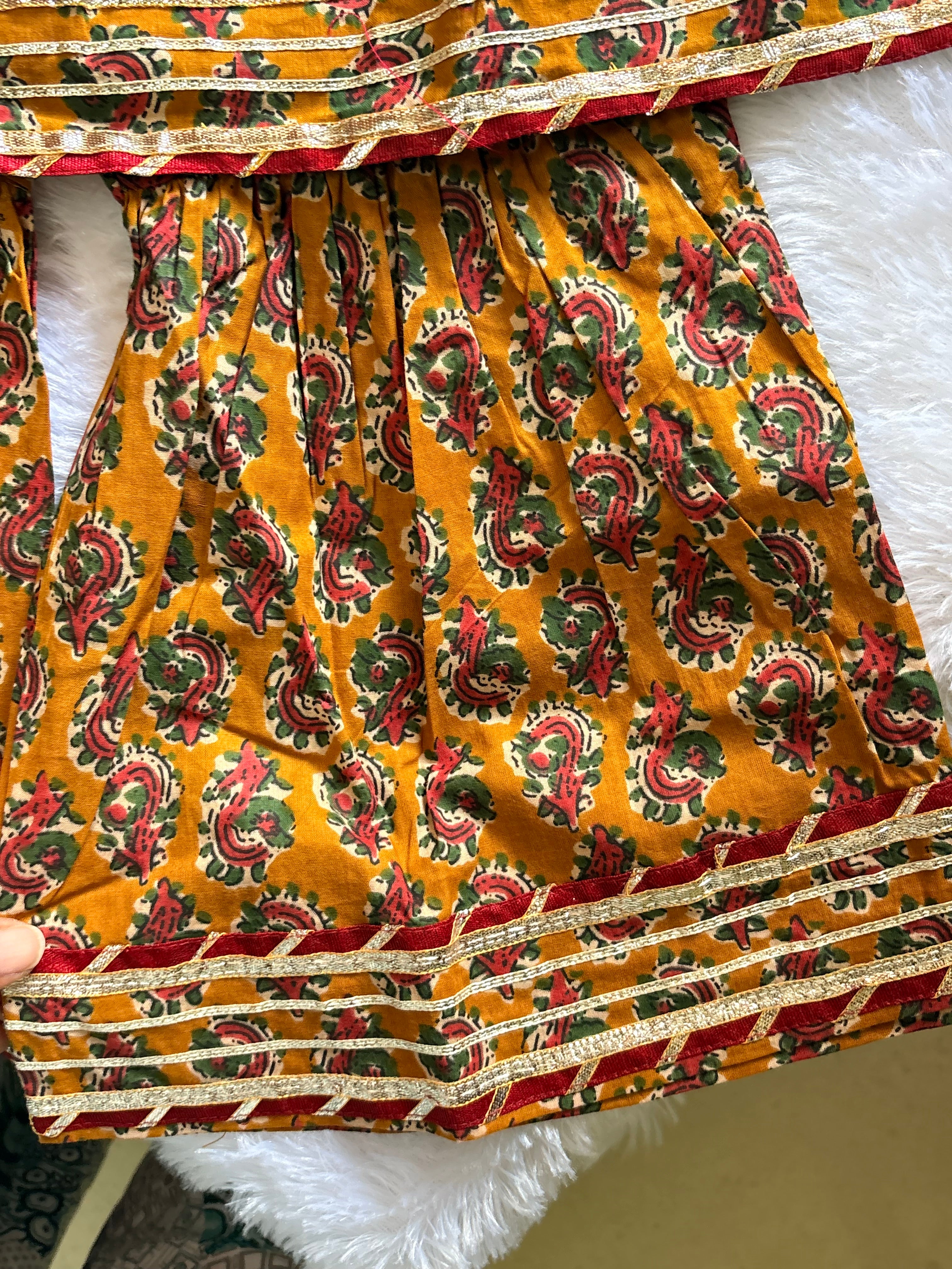 Mustard Printed Kurti Sharara Set | Soft Cotton Ethnic Wear for Kids