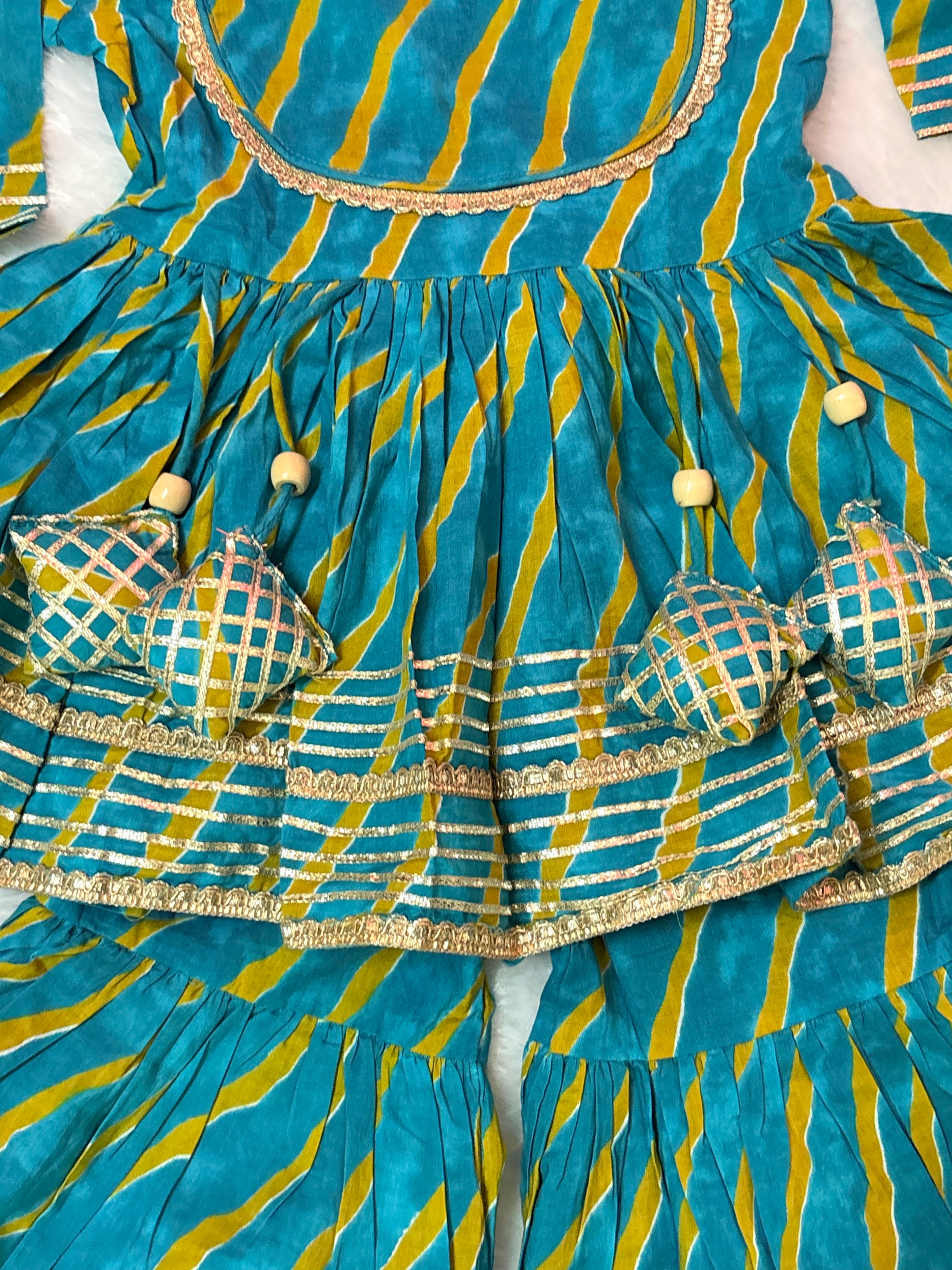 Rama Blue Leheriya Kurti Sharara Set | Soft Cotton Ethnic Wear