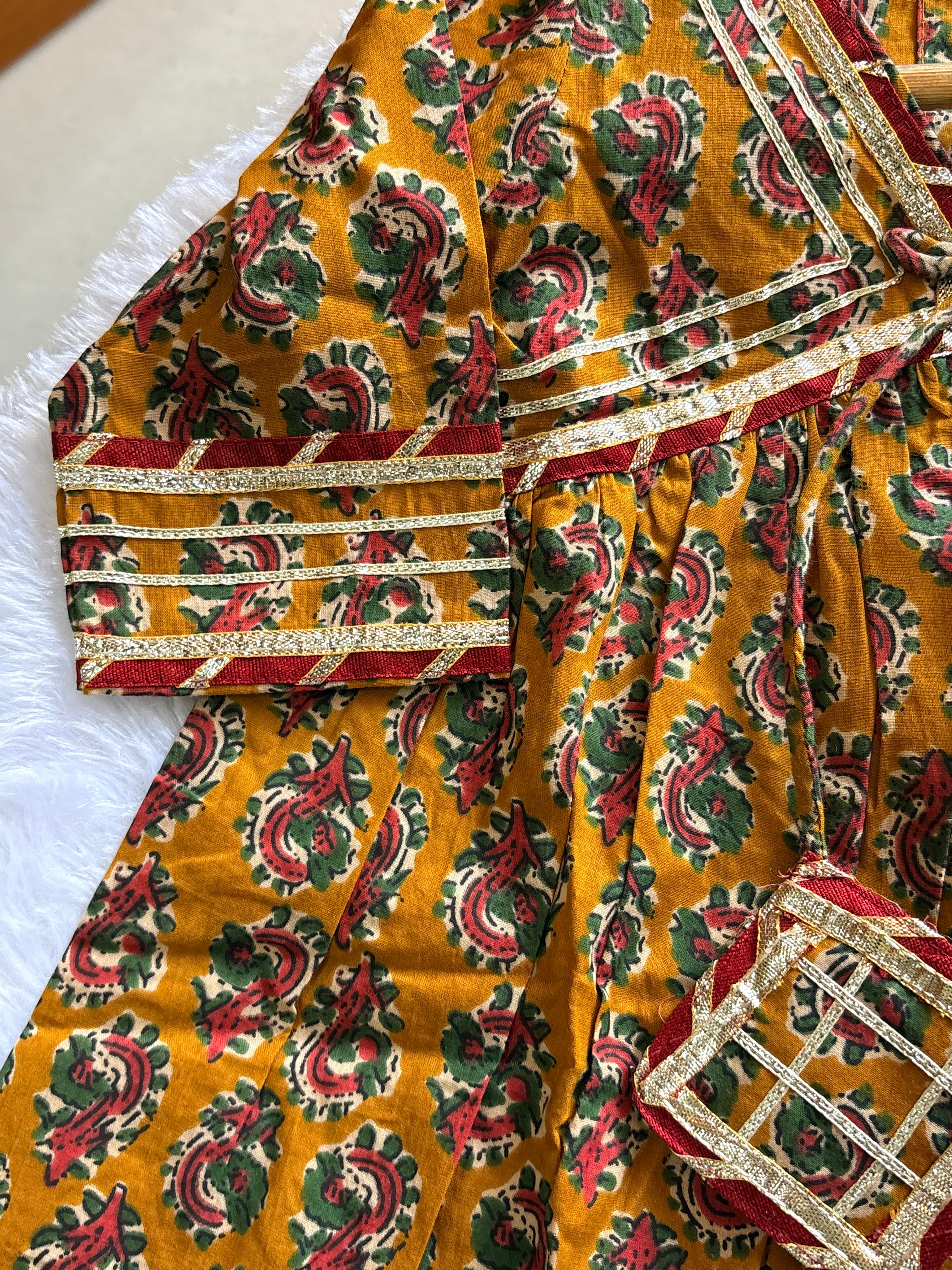 Mustard Printed Kurti Sharara Set | Soft Cotton Ethnic Wear for Kids