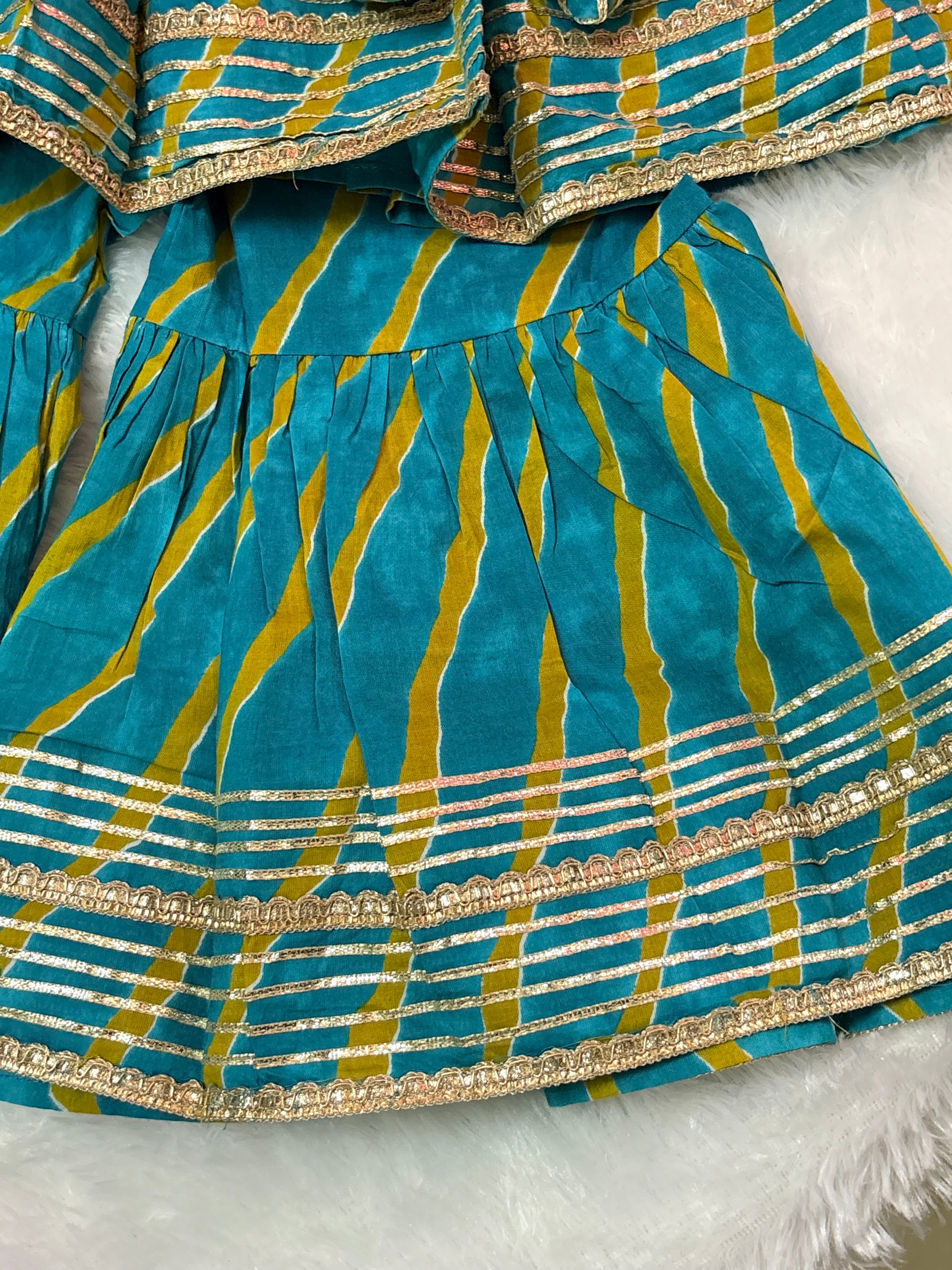 Rama Blue Leheriya Kurti Sharara Set | Soft Cotton Ethnic Wear