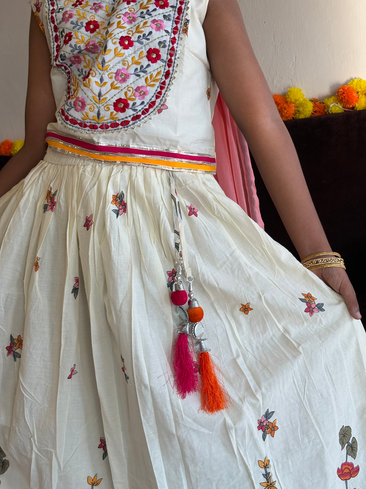 Floral Lehenga Set with Peach Dupatta