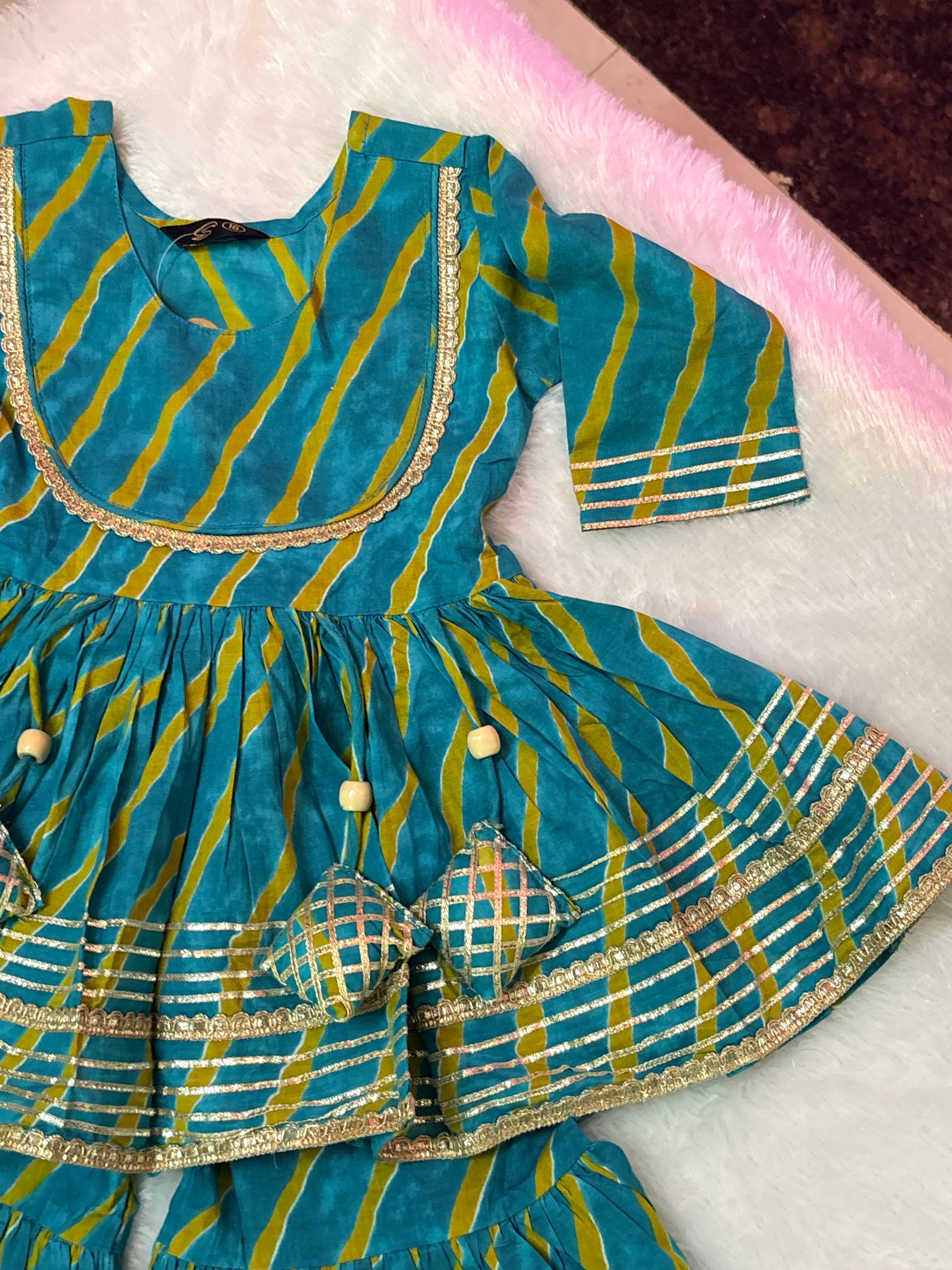 Rama Blue Leheriya Kurti Sharara Set | Soft Cotton Ethnic Wear