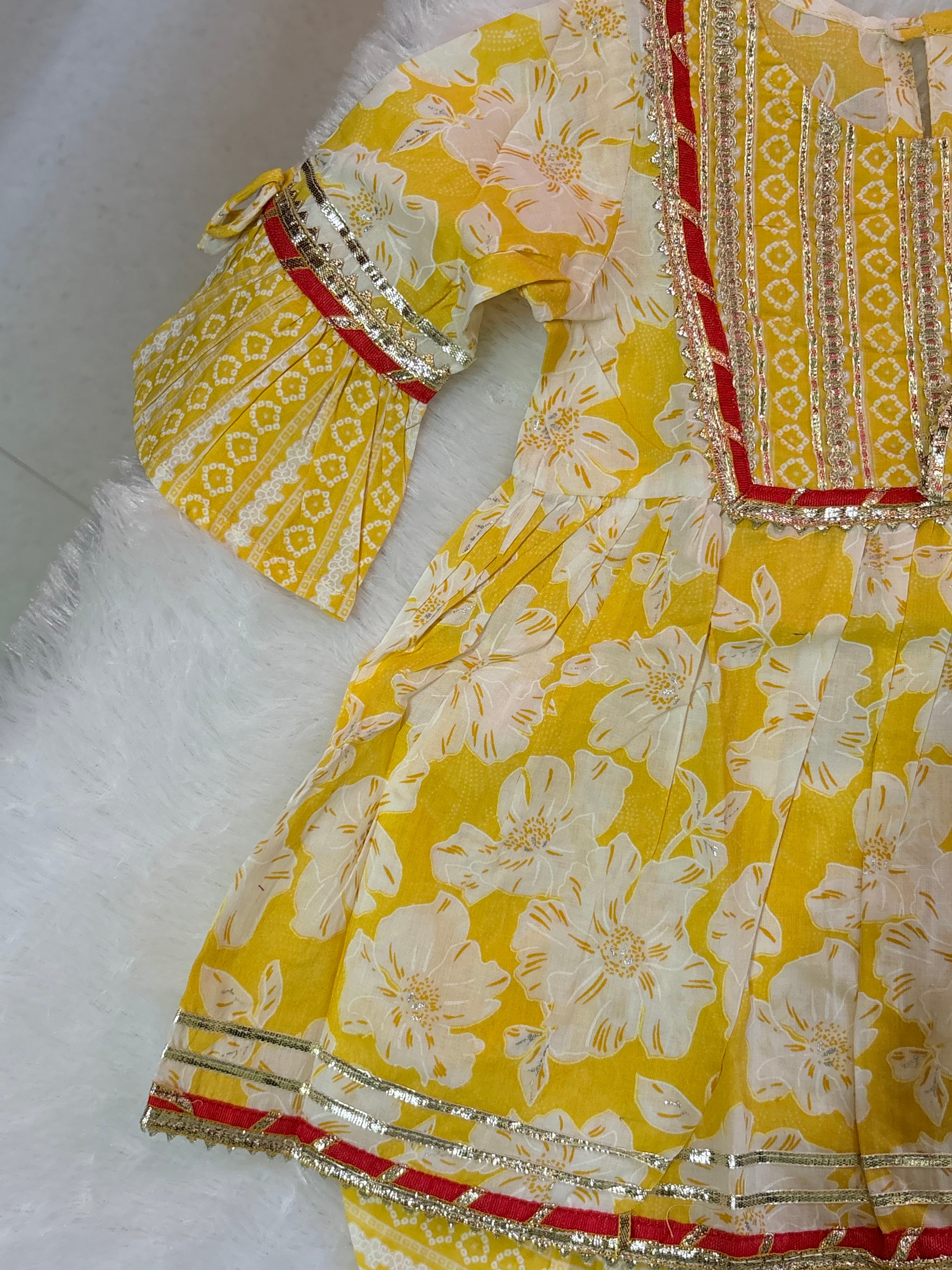 Yellow Floral Kurti Dhoti Set | Soft Cotton Ethnic Wear for Kids