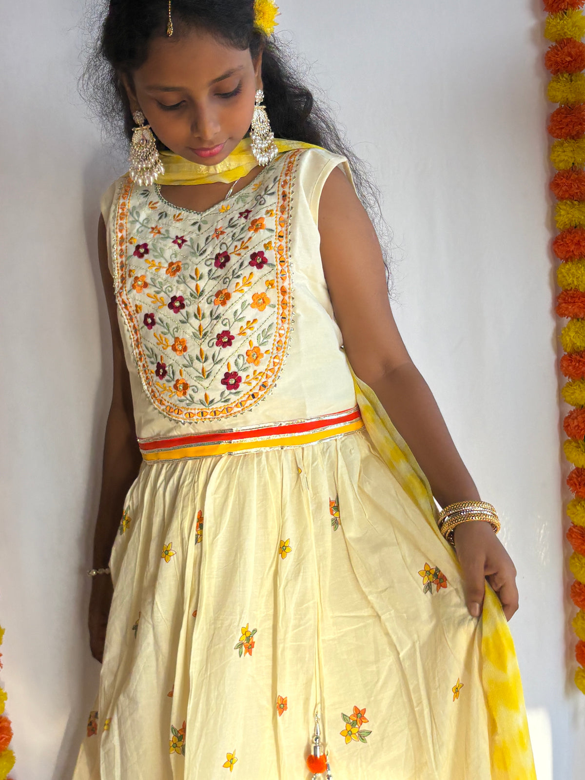 Floral Lehenga Set with Yellow Dupatta