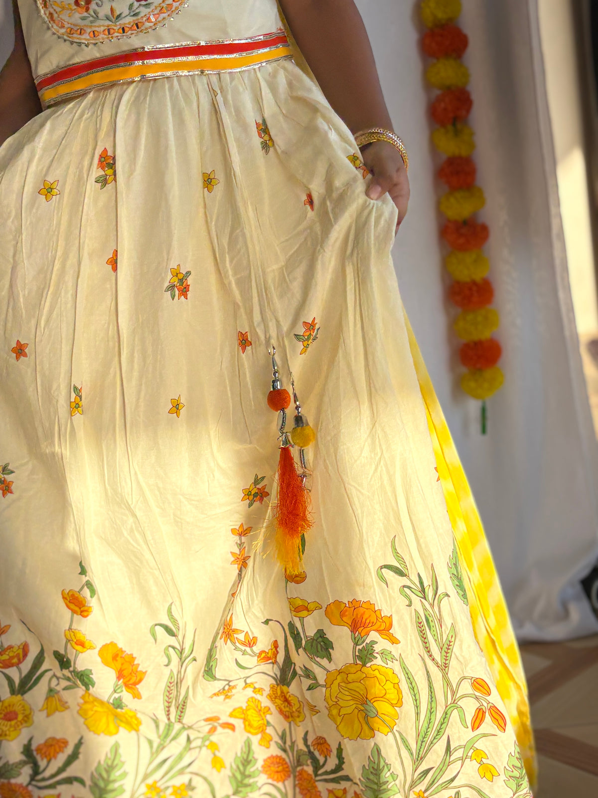 Floral Lehenga Set with Yellow Dupatta
