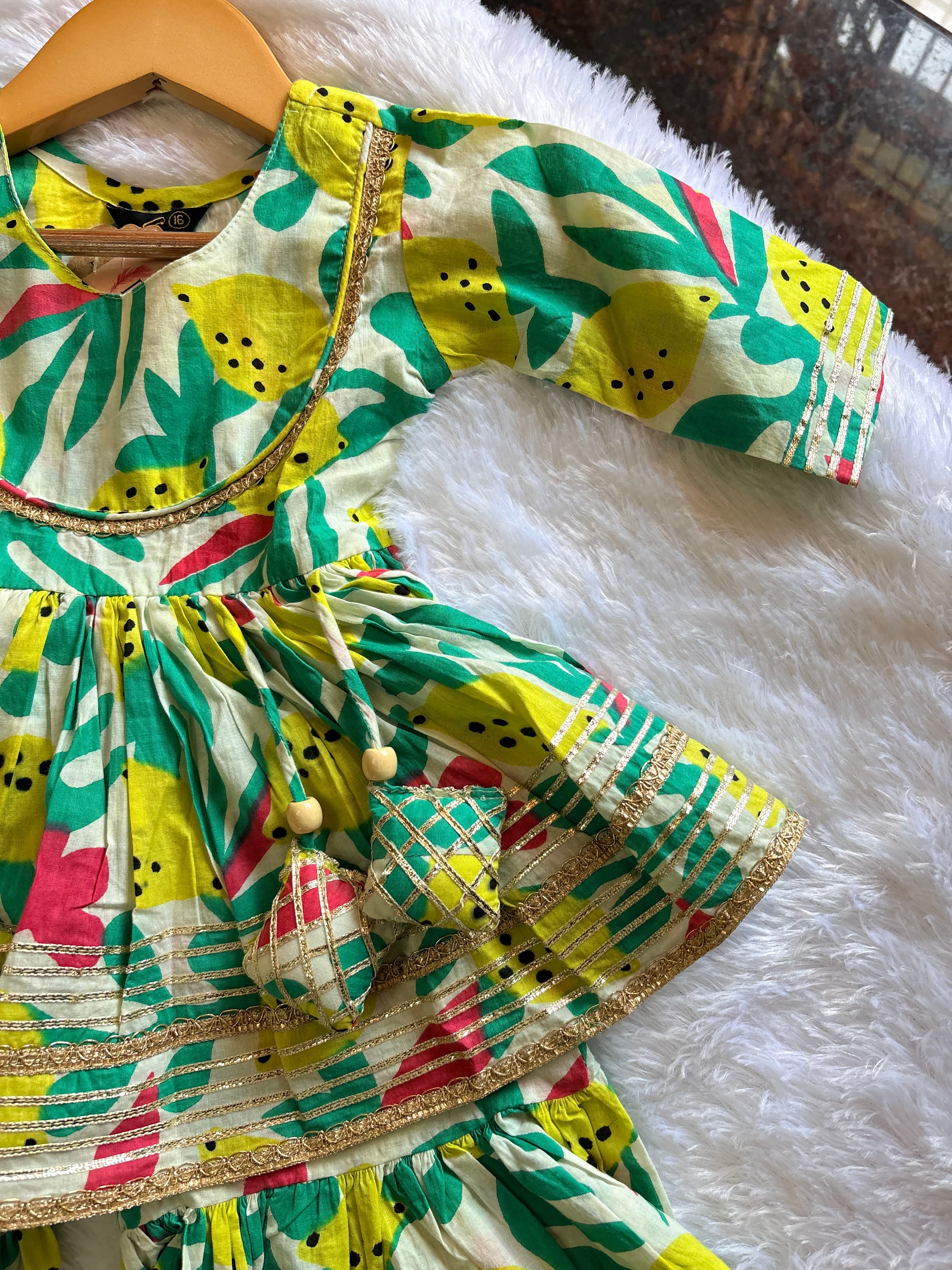 Tropical Print Kurti Sharara Set | Pure Cotton Ethnic Wear for Kids