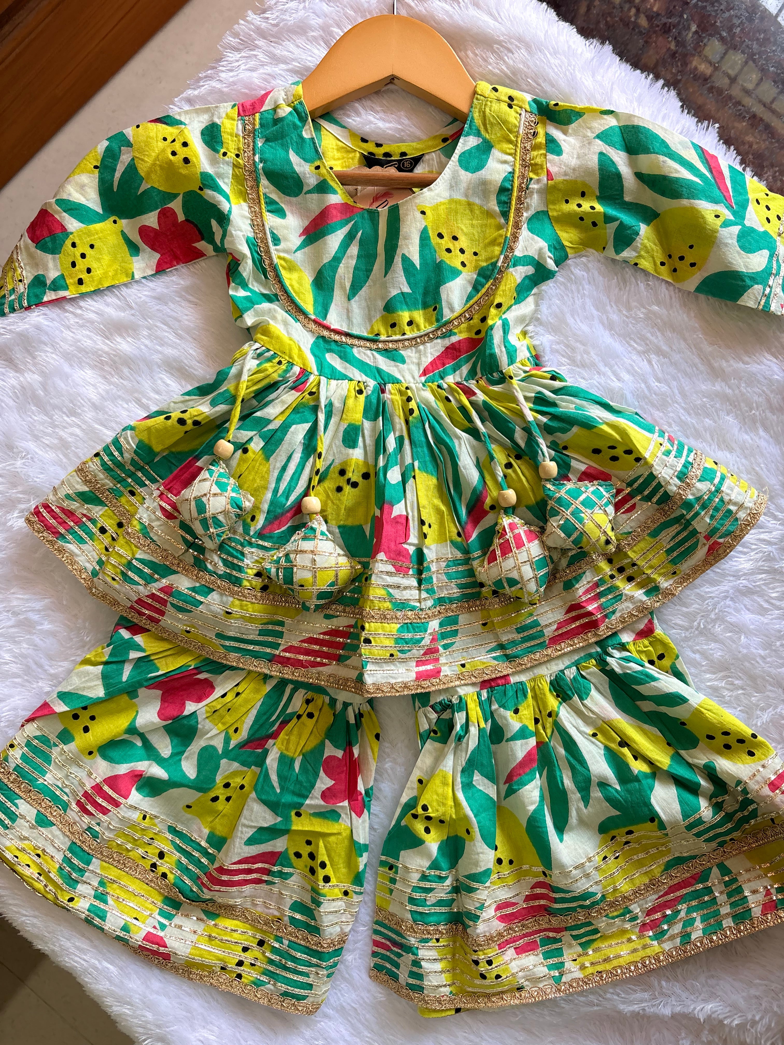 Tropical Print Kurti Sharara Set | Pure Cotton Ethnic Wear for Kids