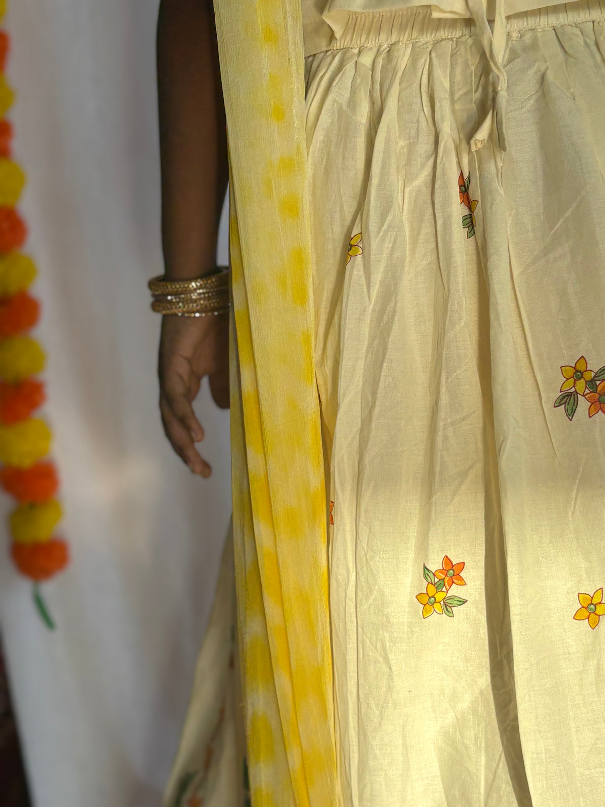Floral Lehenga Set with Yellow Dupatta