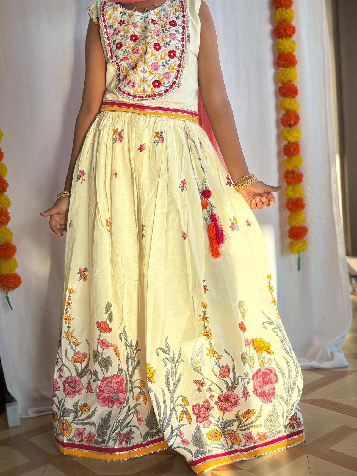 Floral Lehenga Set with Peach Dupatta