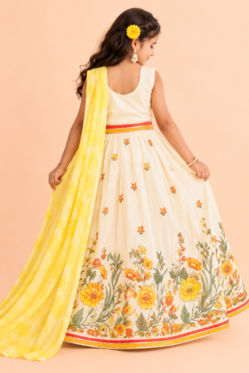 Floral Lehenga Set with Yellow Dupatta