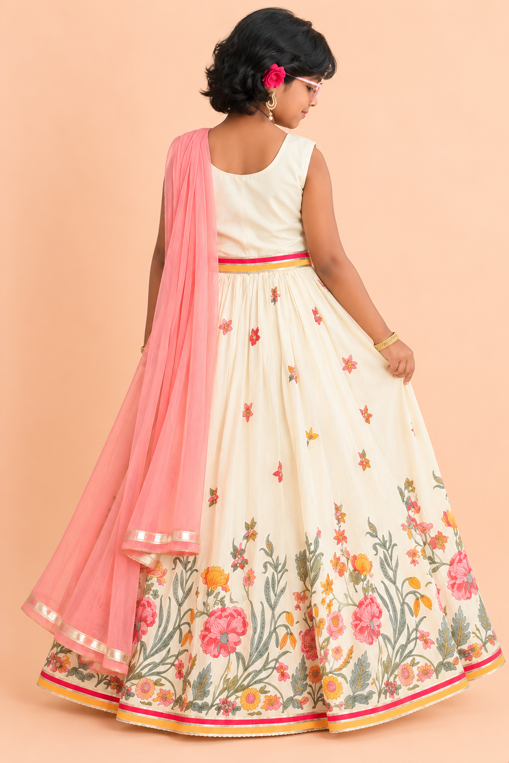 Floral Lehenga Set with Peach Dupatta