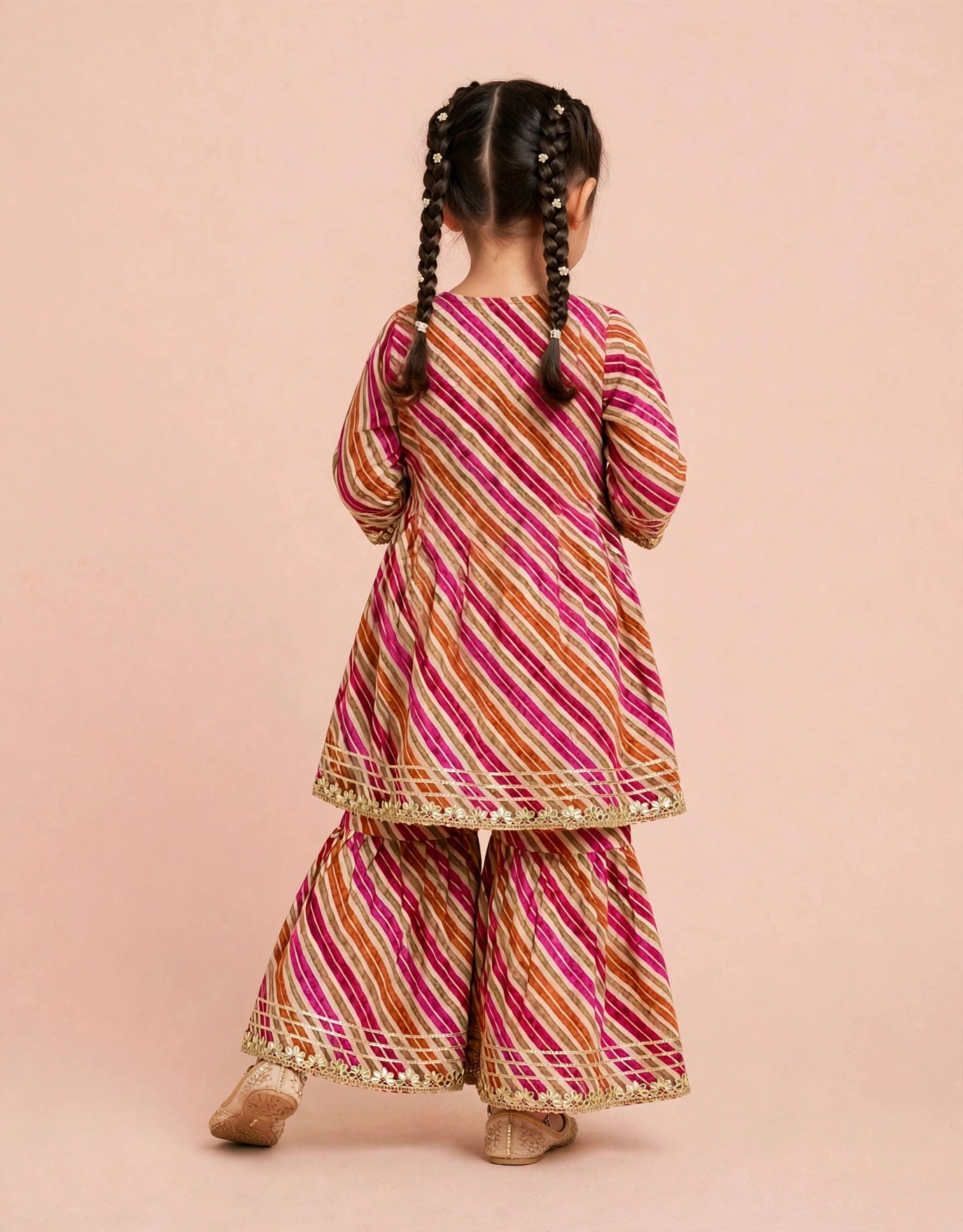 Pink Leheriya Kurti Sharara Set | Soft Cotton Ethnic Wear for Kids