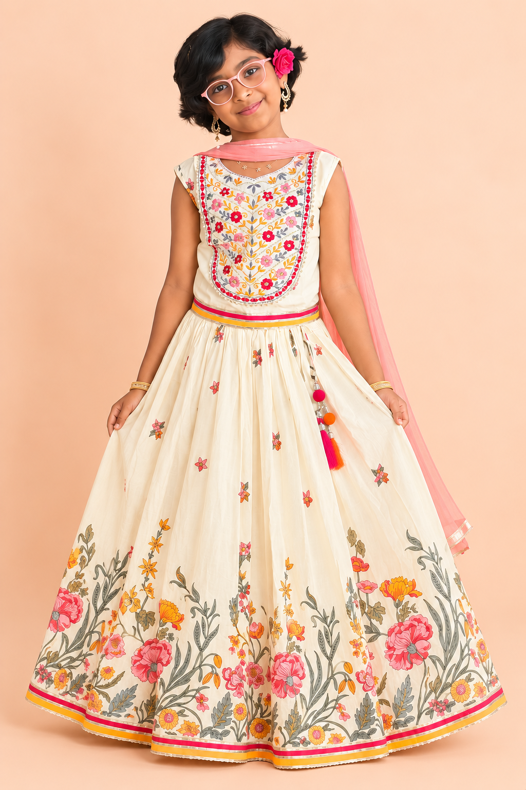 Floral Lehenga Set with Peach Dupatta