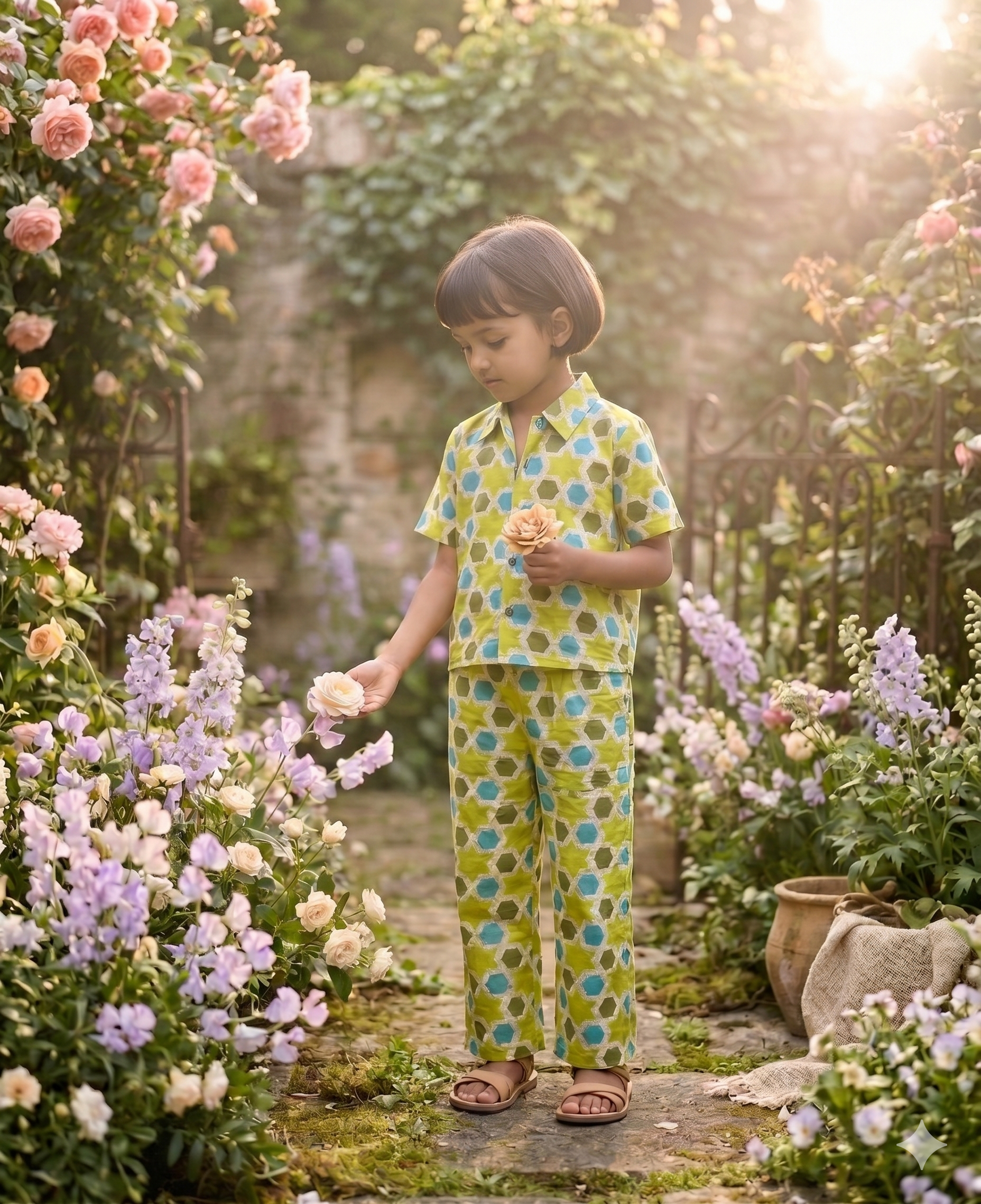 Pure Cotton Geometric Co-ord Set for Girls