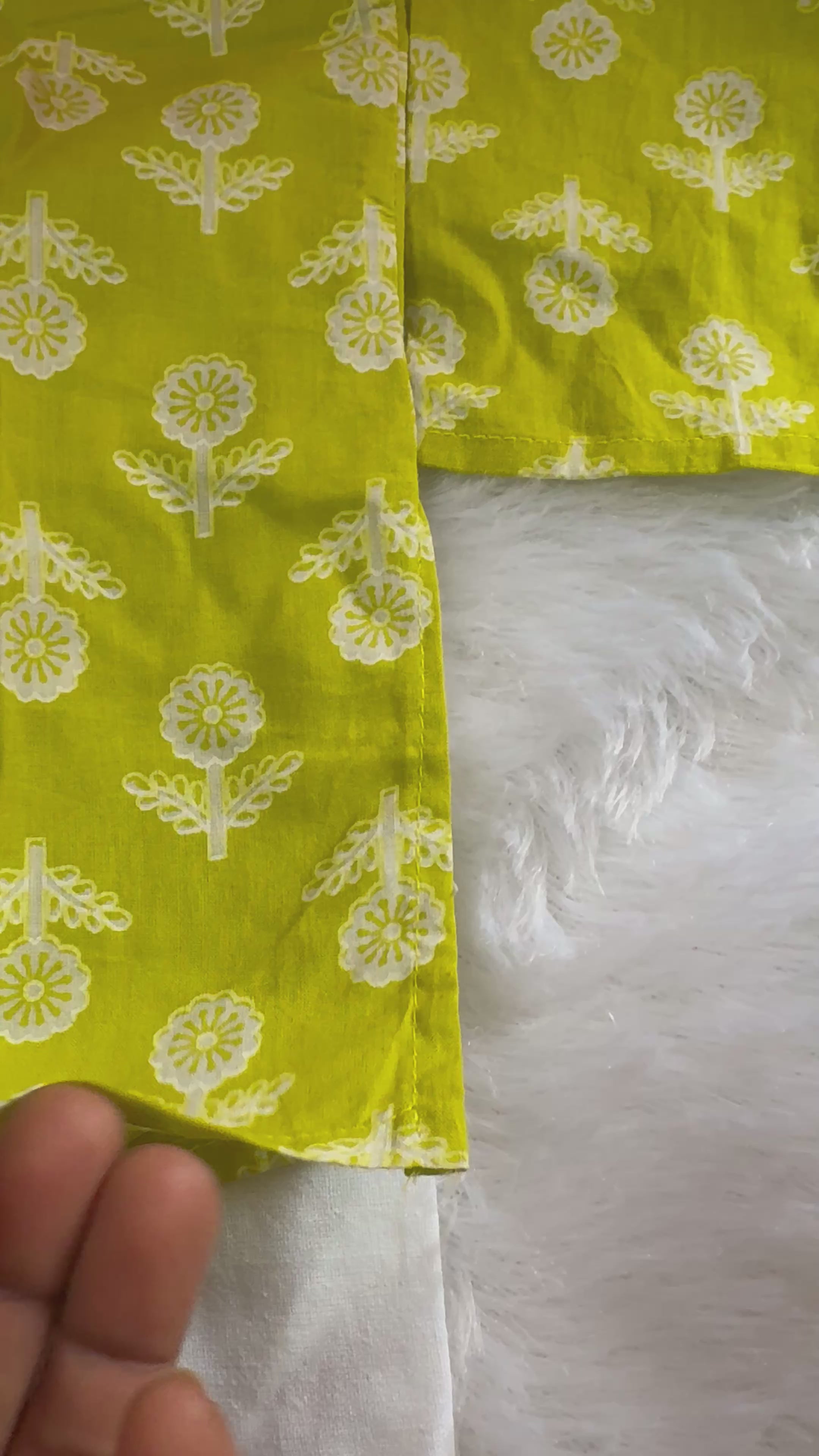 Lemon Green Floral Cotton Kurta Set for Boys