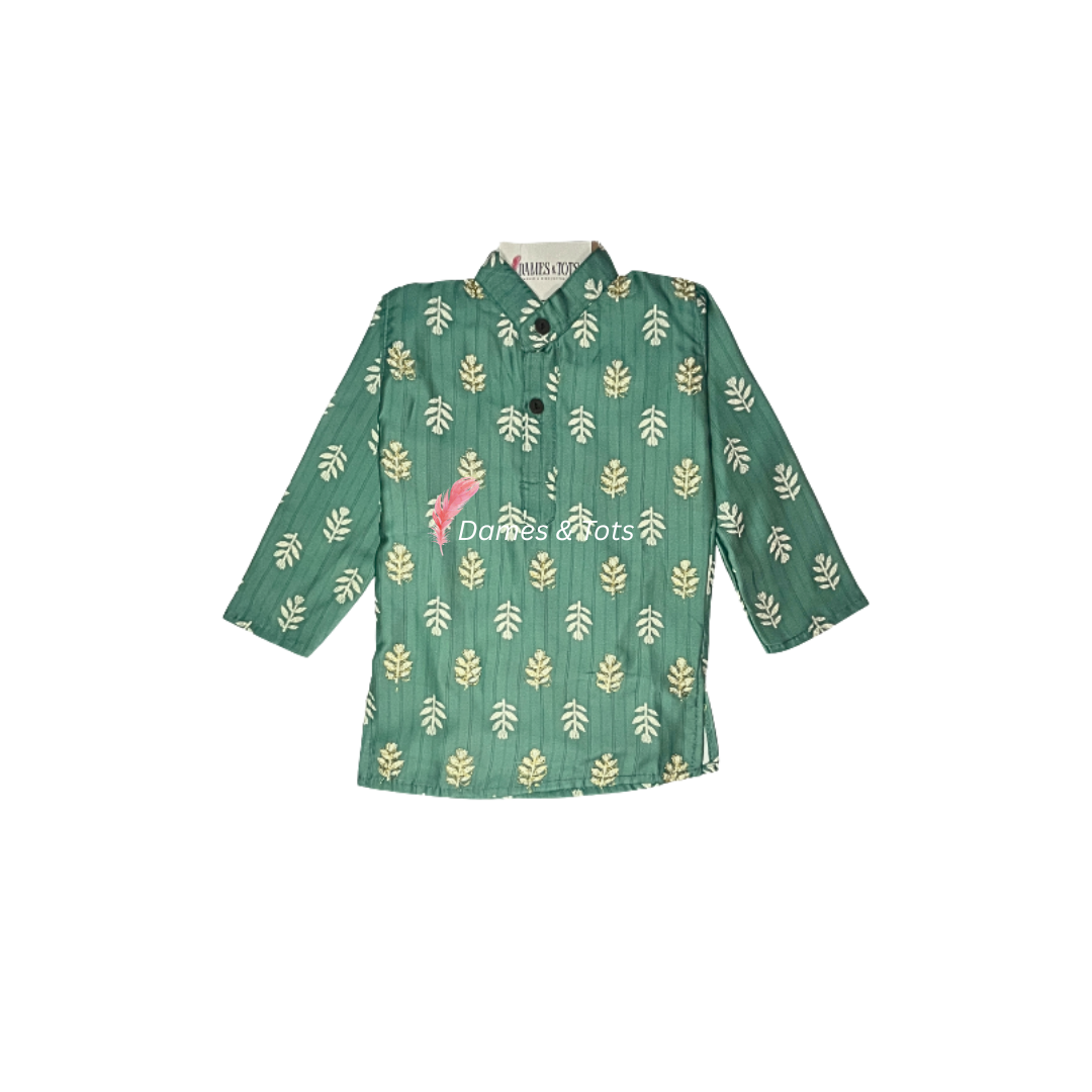 Olive Green Chanderi kurta Pant Set – Boys Ethnic wear