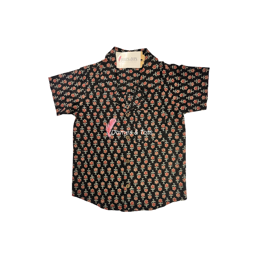 Boys' Black and Red Patterned Cotton Shirt