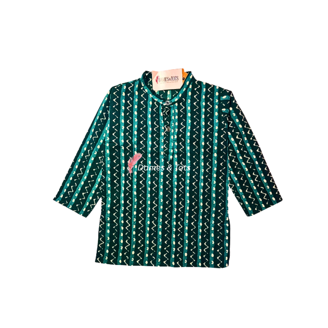 Green Kurta With Beautiful Ikat printed Jacket And Pyjama