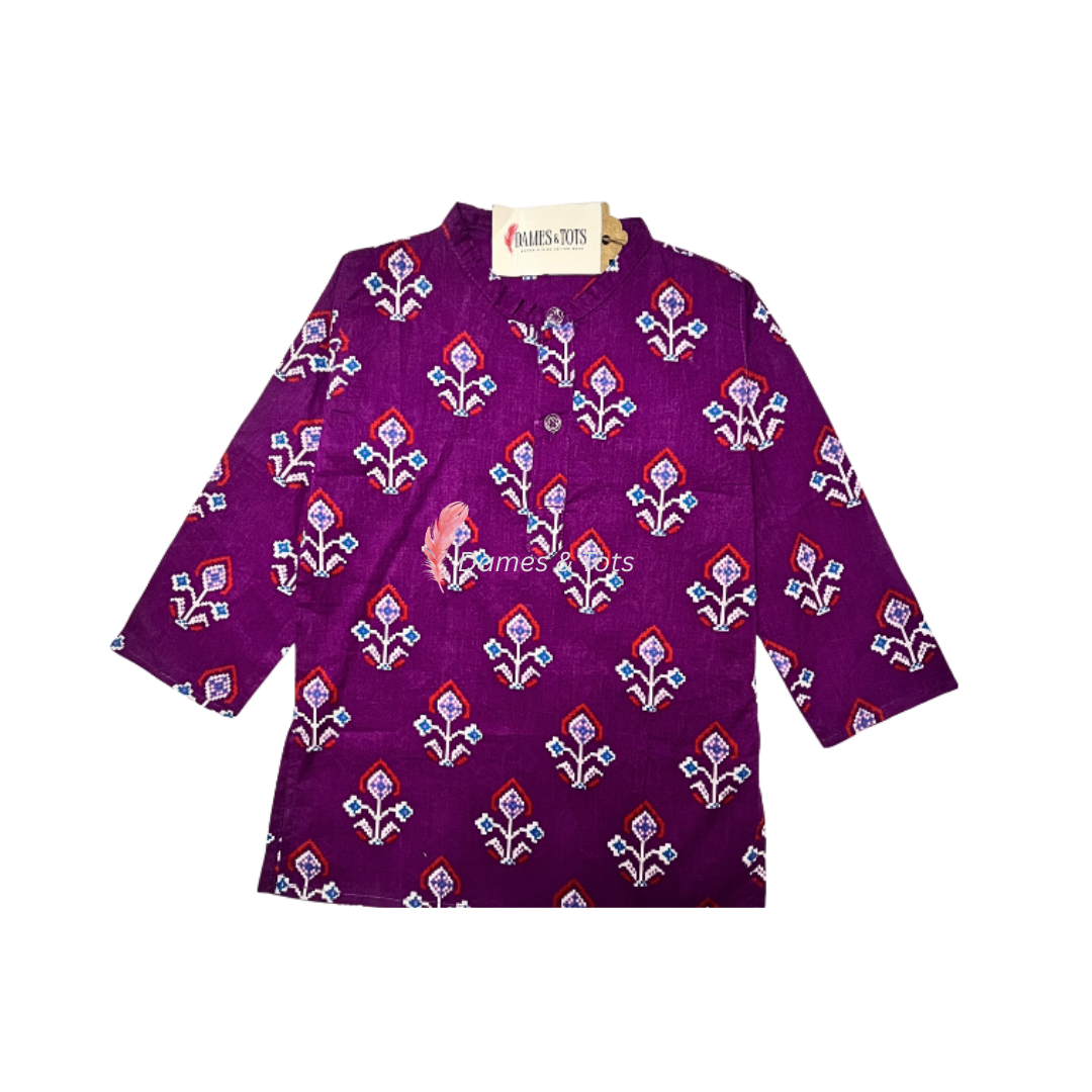 Purple Kurta With Beautiful Ikat printed Jacket And Pyjama