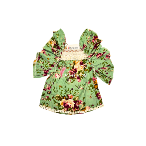 Pastel Green Floral Fantasy Birthday Frock
