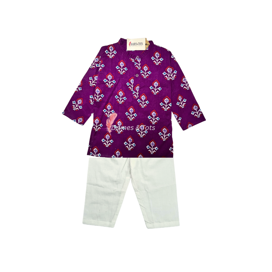 Purple Kurta With Beautiful Ikat printed Jacket And Pyjama