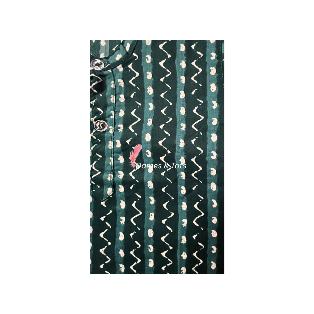 Green Kurta With Beautiful Ikat printed Jacket And Pyjama
