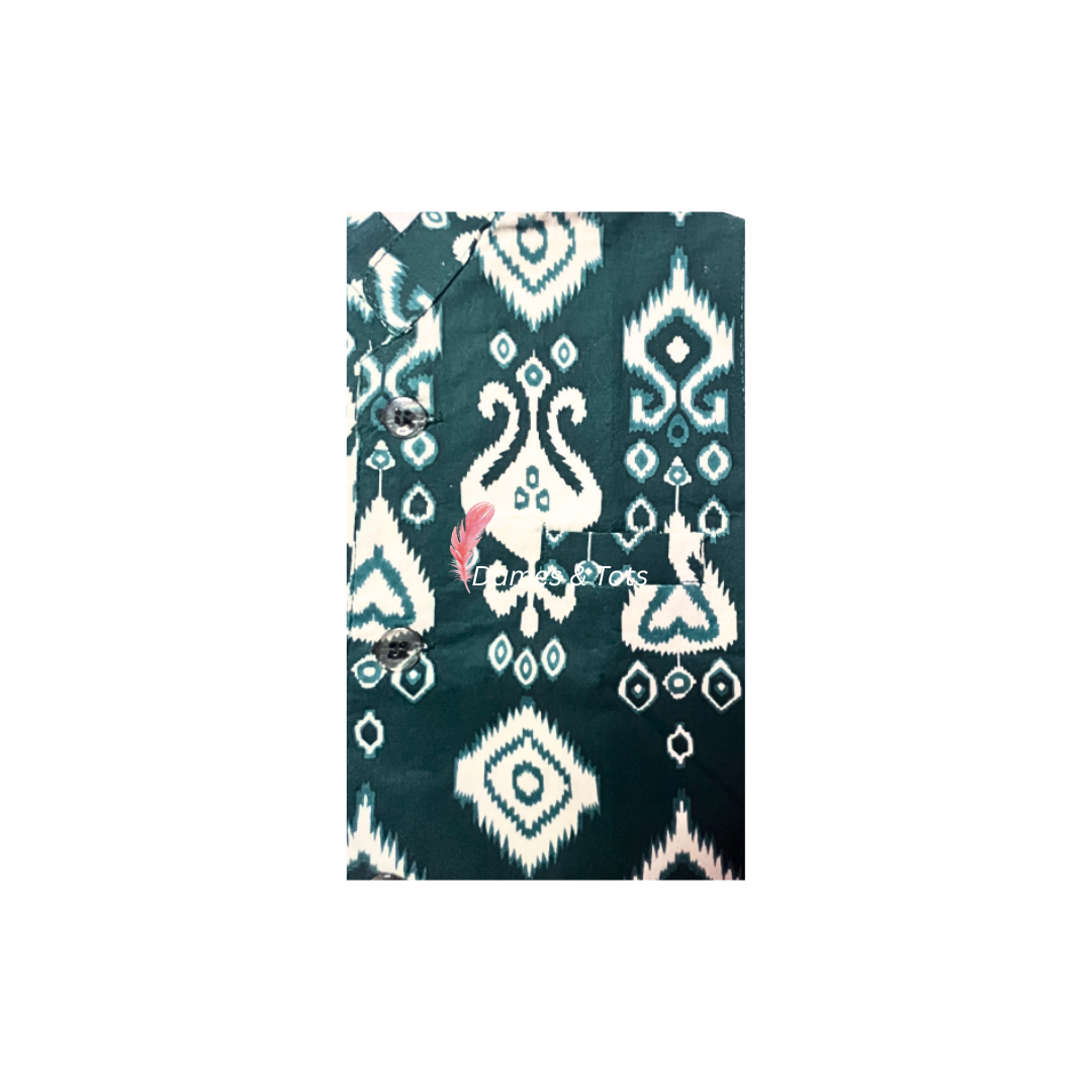 Green Kurta With Beautiful Ikat printed Jacket And Pyjama