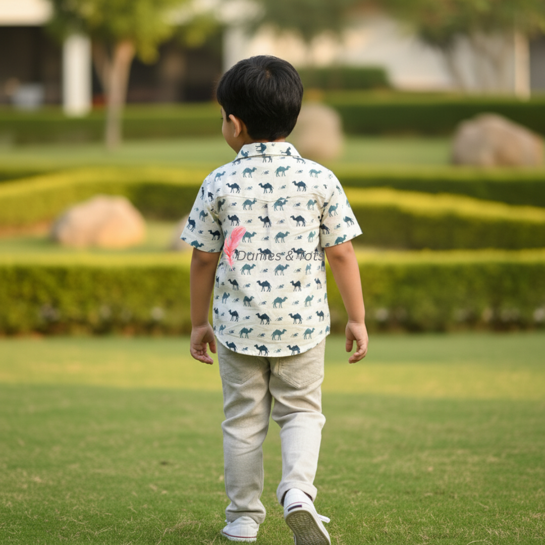 Boys' Pure Cotton Dual Camel Print Shirt