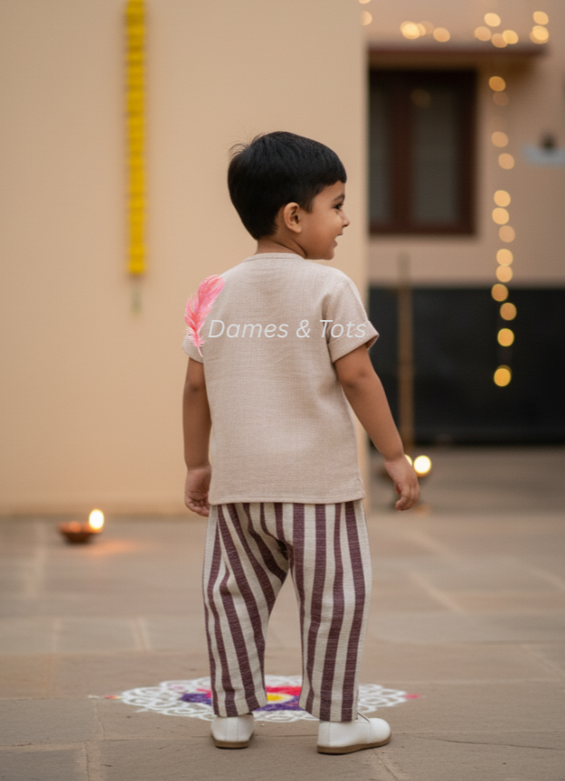 Adorable Baby Boy's Striped Linen Cotton Kurta pant set
