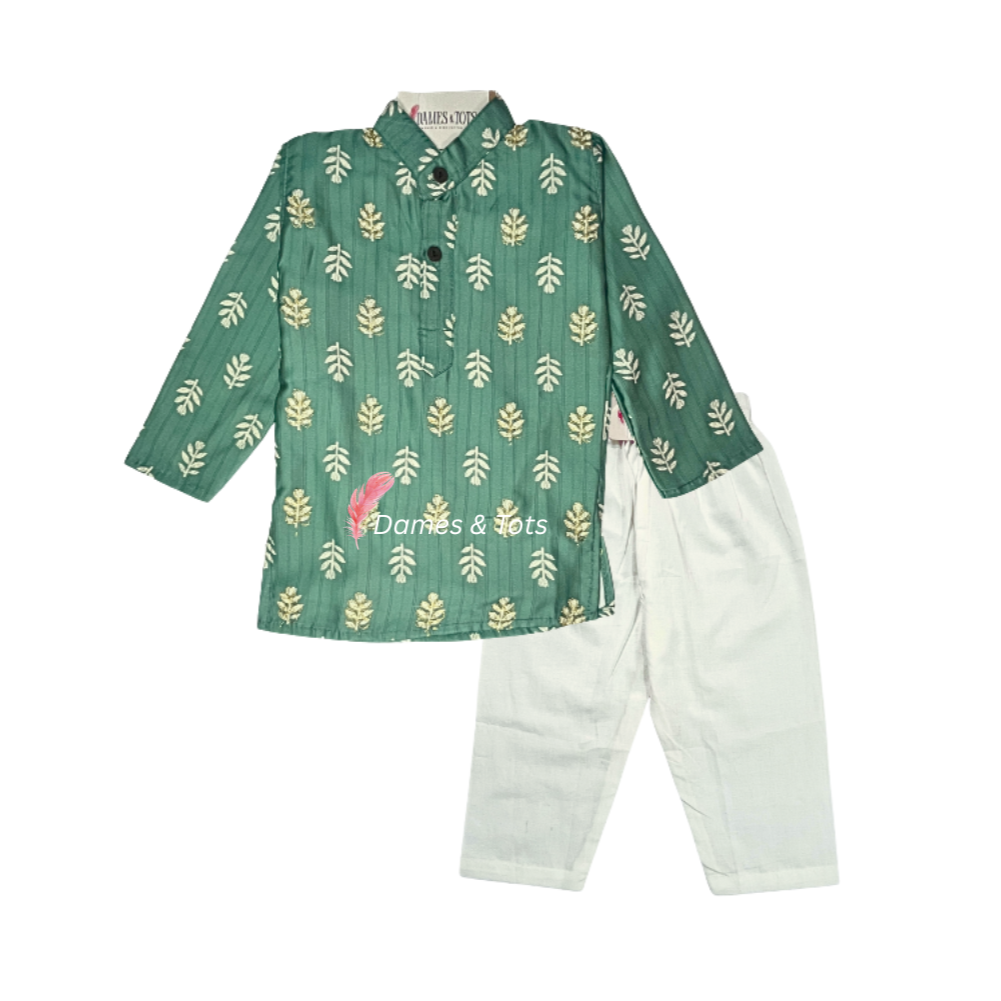 Olive Green Chanderi kurta Pant Set – Boys Ethnic wear