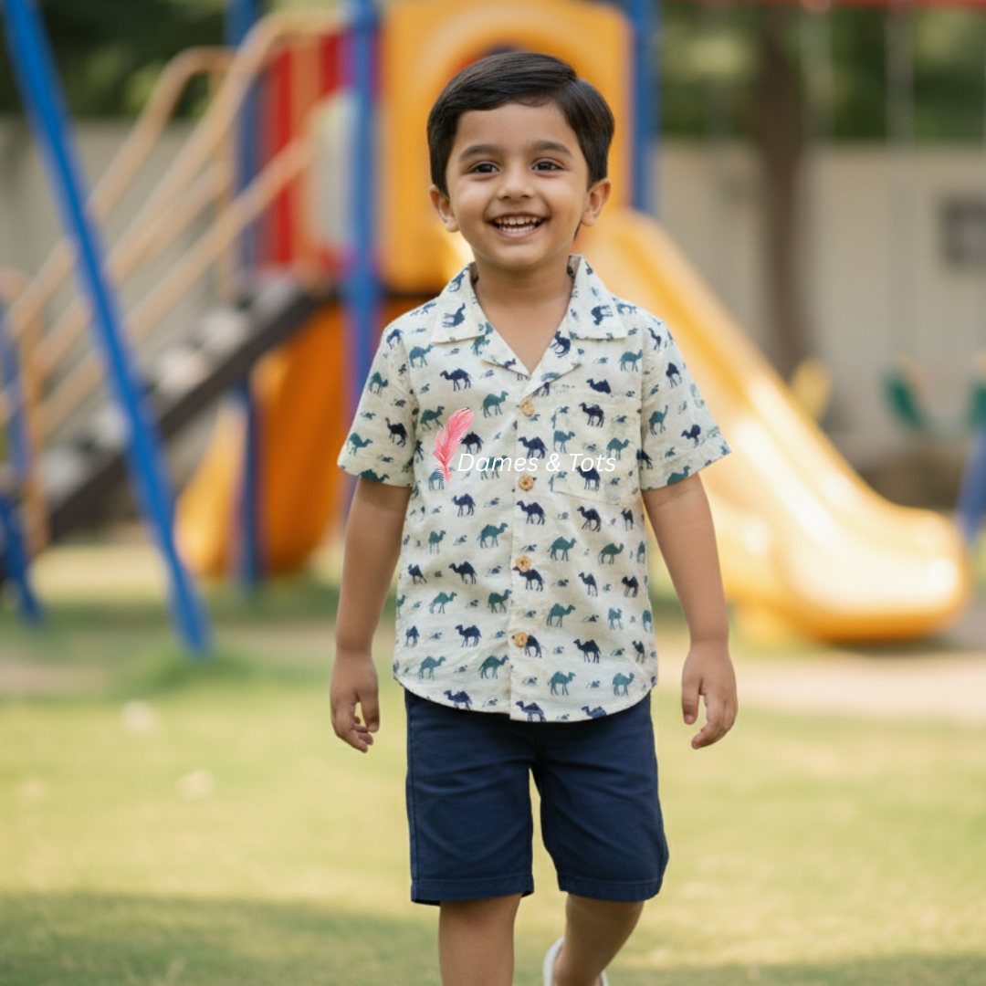Boys' Pure Cotton Camel Print Shirt