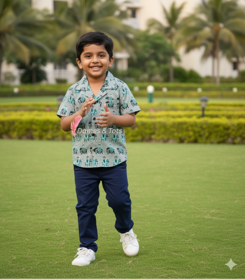 Adorable Elephant Print Baby Boy's Shirt