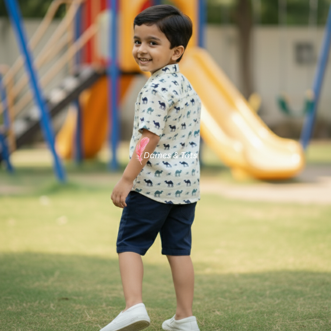 Boys' Pure Cotton Camel Print Shirt