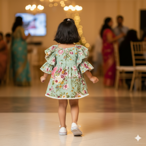 Pastel Green Floral Fantasy Birthday Frock