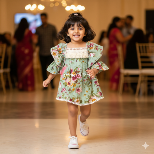Pastel Green Floral Fantasy Birthday Frock